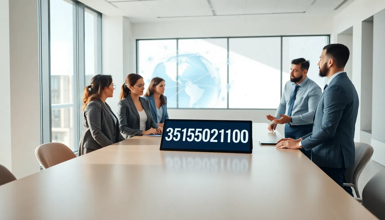 diverse professionals discussing technology in a modern office.